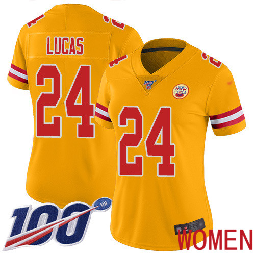 Women Kansas City Chiefs 24 Lucas Jordan Limited Gold Inverted Legend 100th Season Football Nike NFL Jersey
